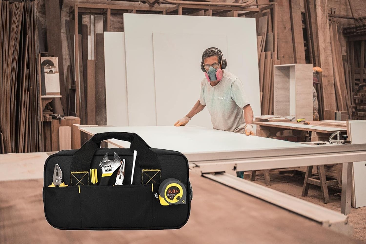 Heavy Duty Waterproof Tool Organizer Bag – 14-Inch Electrician Tote, Black