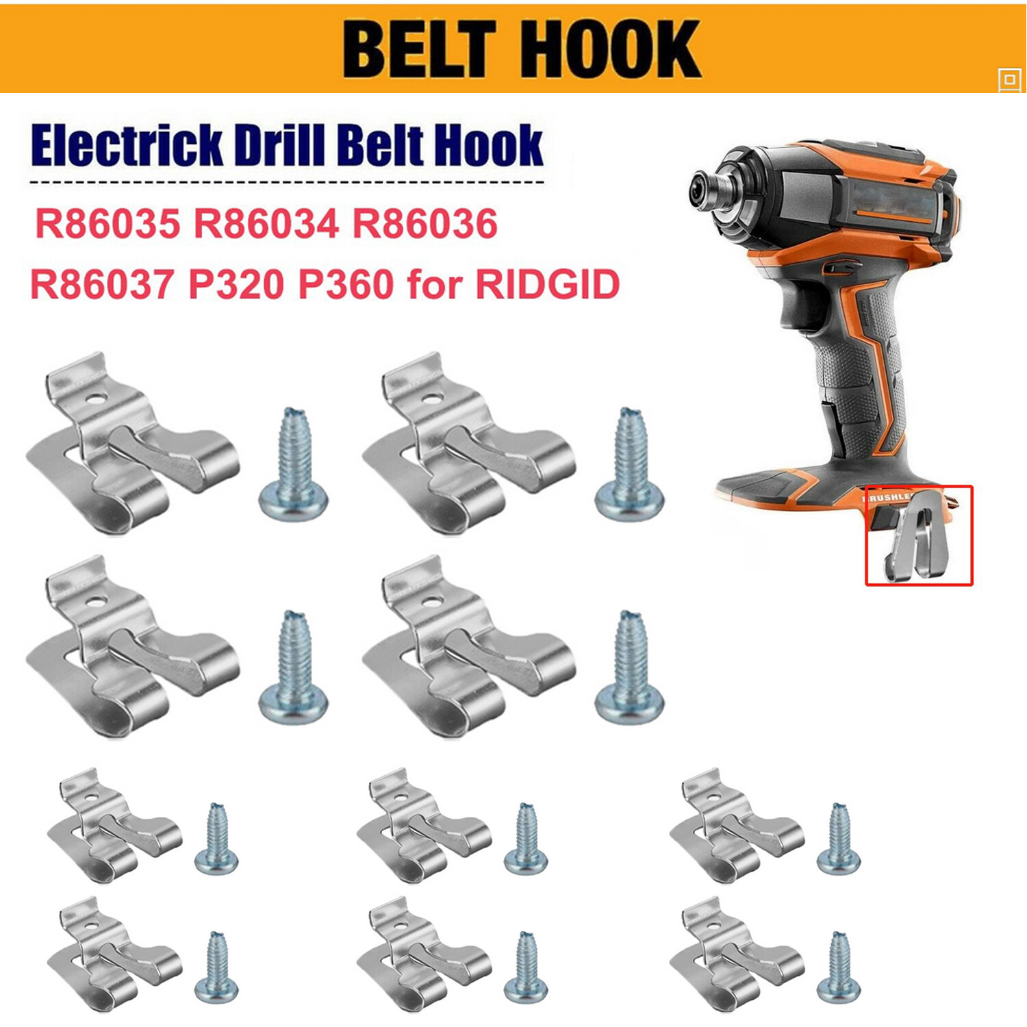 10Pcs Metal Replacement Belt Hook Clip for Ridgid Tool Belt Clips With Screws