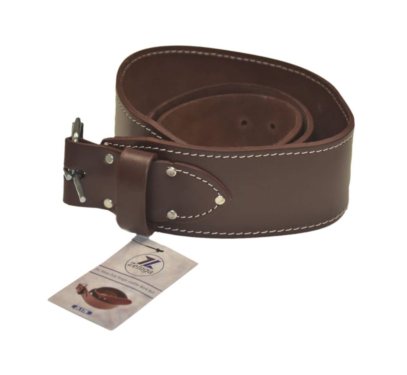 Heavy Duty Ranger Style Leather Work Belt Brown 3 Inch Wide Belt