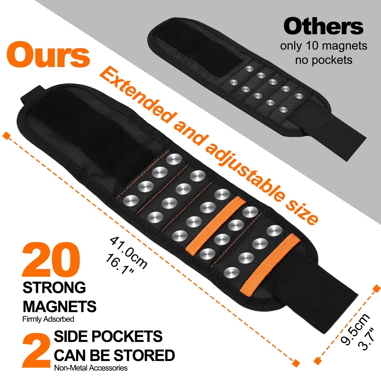 Magnetic Wristband for Tools (2-Pack) – Premium Tool Belt Men, Orange