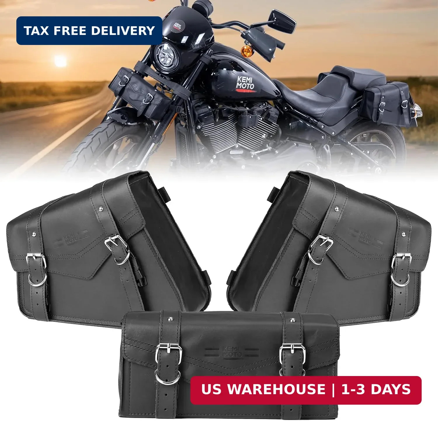 KEMIMOTO Genuine Leather Motorcycle Saddle Bags 12L & 4.5L Fork Handlebar Tool P