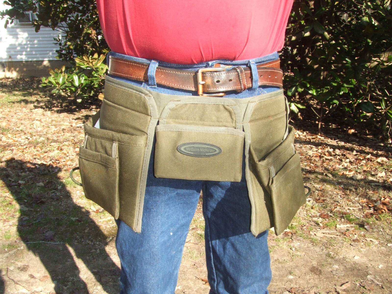 McGuire-Nicholas WorkWear Green Canvas Tool Belt ~ Pouches ~ 2 Hammer Rings New