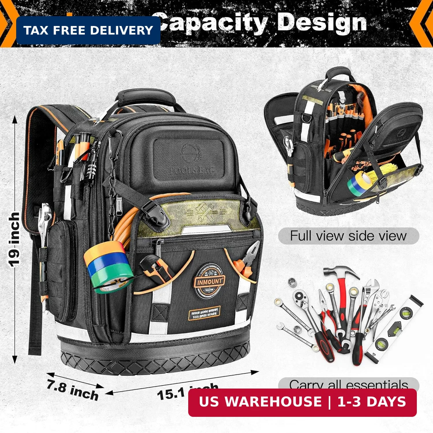 Tool Backpack Bag, HVAC Heavy Duty Construction Tools Backpack for Men, 1680D Pr