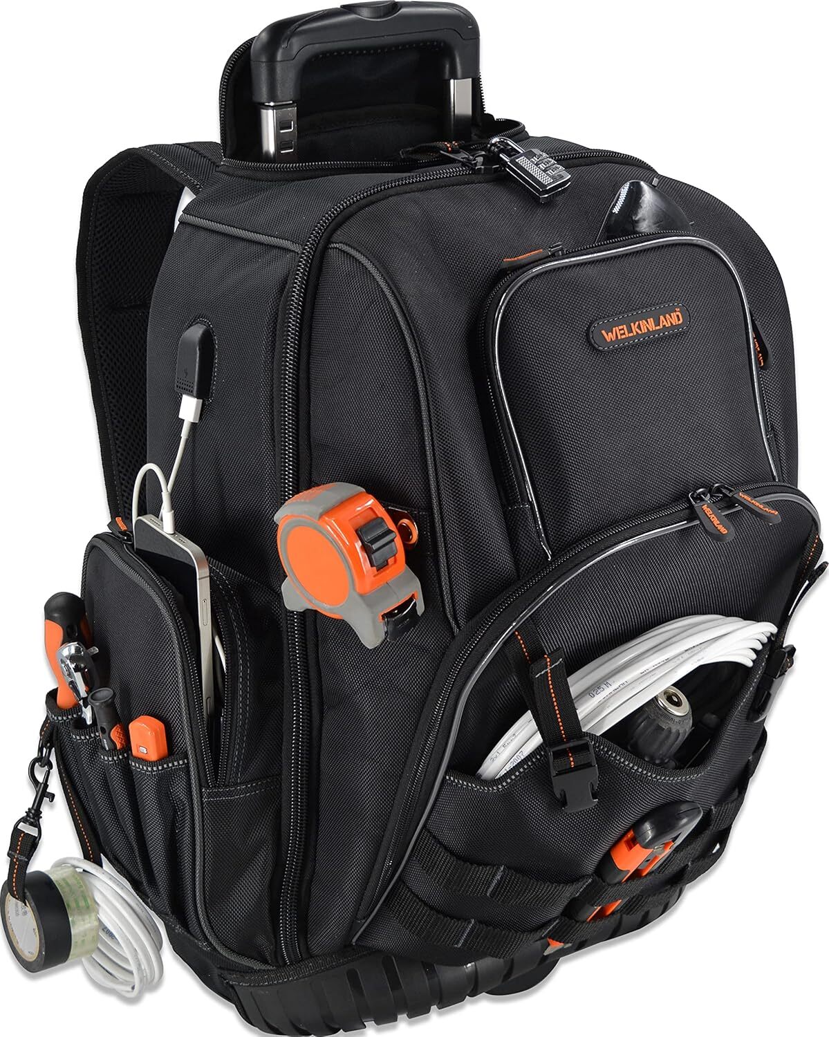 72Pockets Rolling Tool backpack, Large tool bag with wheels